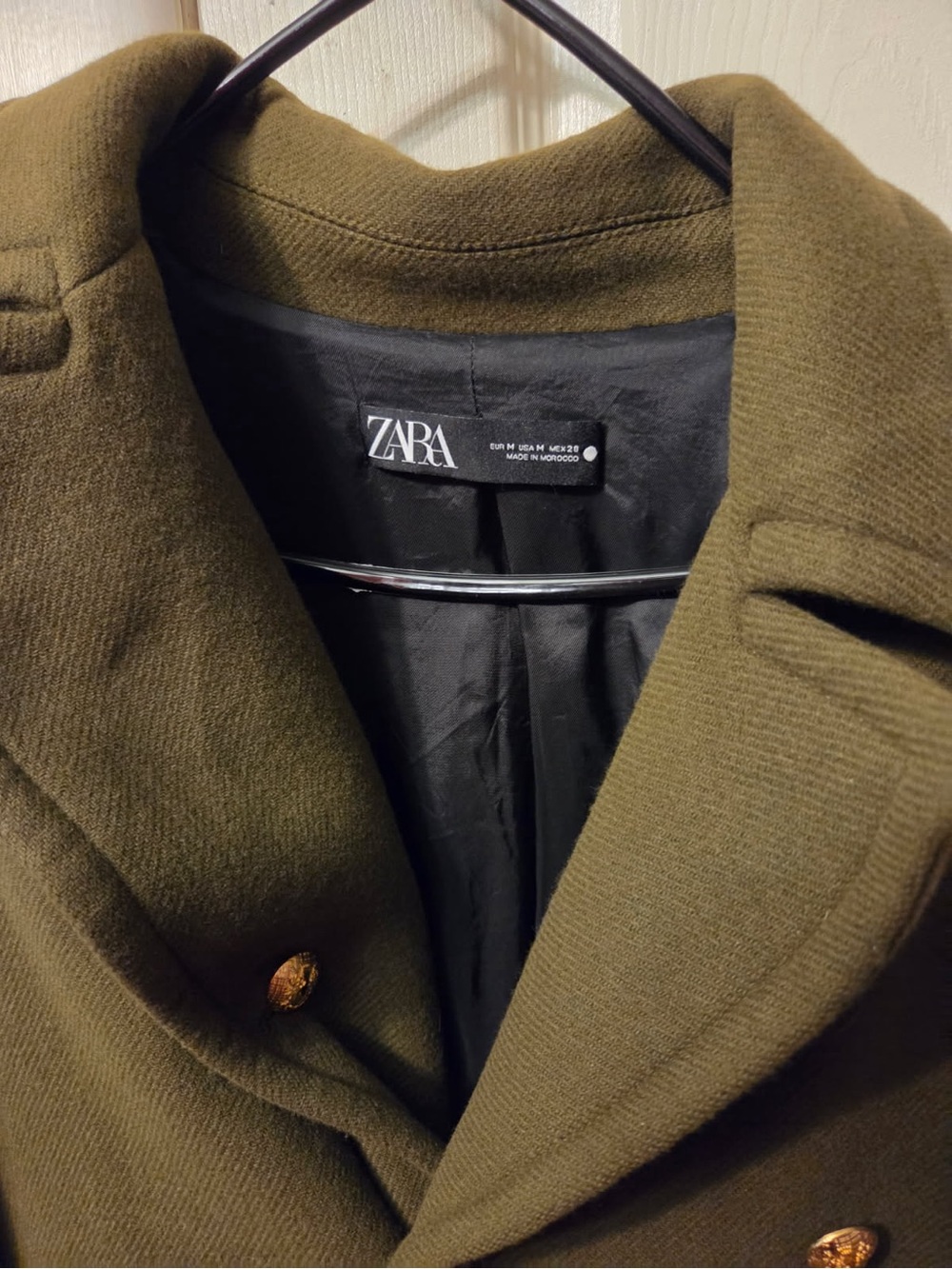 ZARA Women’s Olive Green Double-Breasted Coat